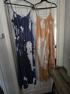 Tie-Dye Spaghetti Strap Maxi Dress - Blue & Peach